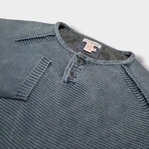 Carbon 2 Cobalt Mens Blue Henley Sweater Heavy Long Sleeve Cotton Size XL